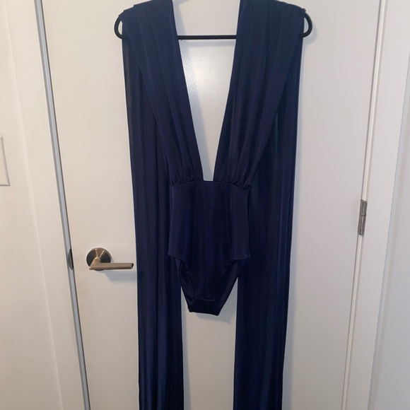 Beautiful navy blue satin bodysuit, tie up - Picture 3 of 4